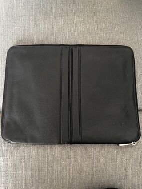 TODS Black Leather Zip Portfolio Sleeve